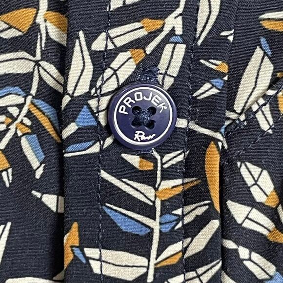 Raw Projek Button Up Shirt XL Blue Brown Palm Leaves Casual Tropical‎ - Picture 4 of 11